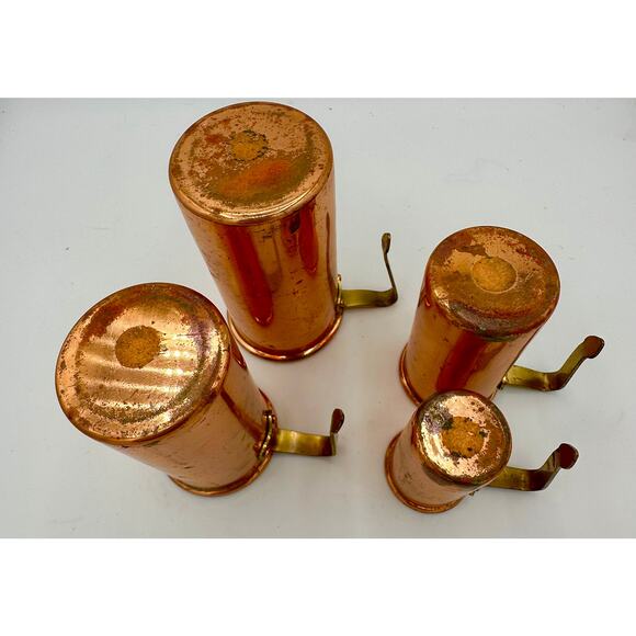 Vintage Copper Measuring Cups Set of 4 | Rustic French Farmhouse Cookware - Picture 6 of 8